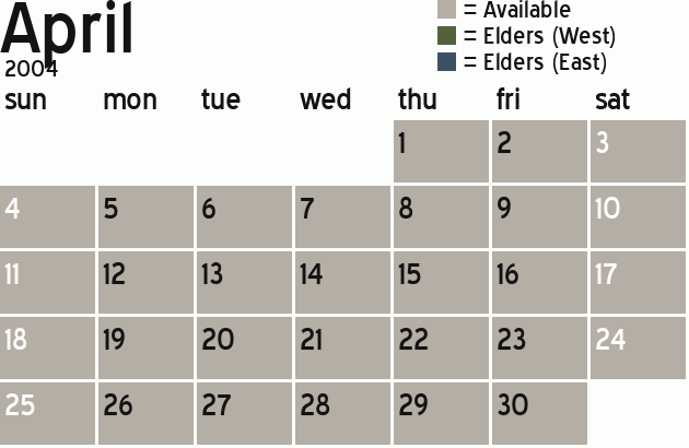 Missionary Dinner Calendar