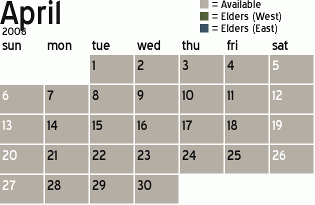 Missionary Dinner Calendar