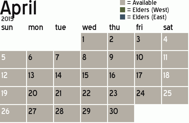 Missionary Dinner Calendar