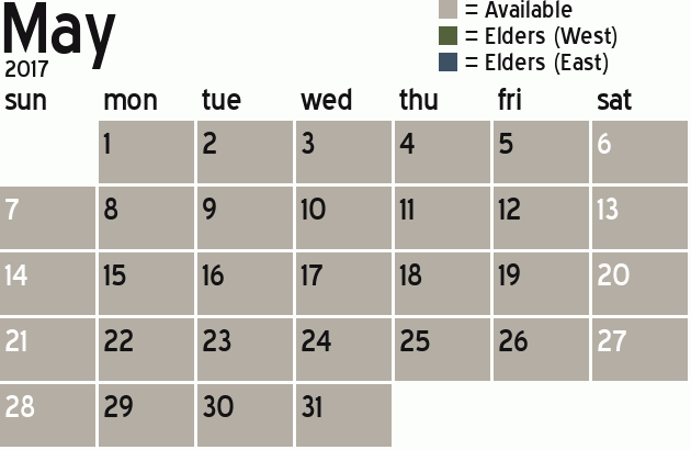 Missionary Dinner Calendar
