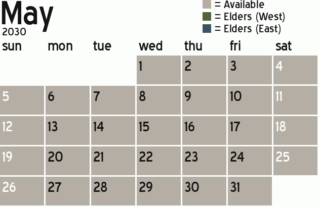 Missionary Dinner Calendar