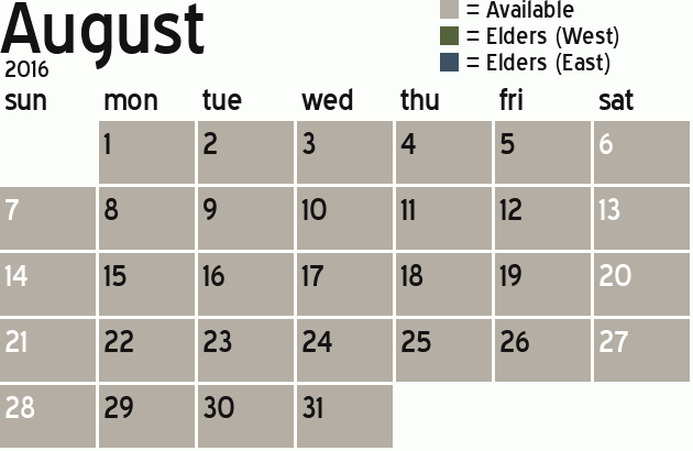 Missionary Dinner Calendar