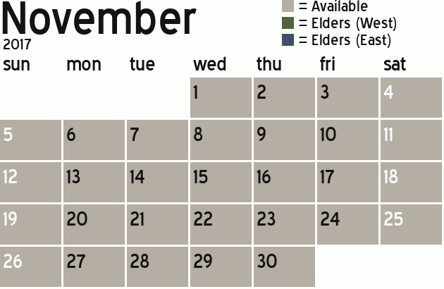 Missionary Dinner Calendar