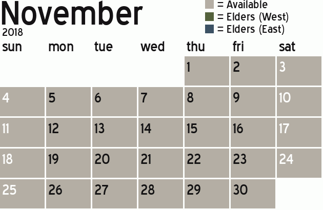 Missionary Dinner Calendar